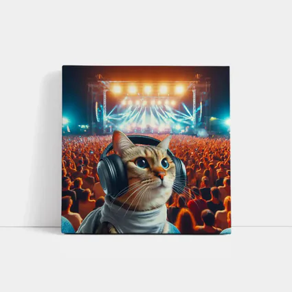 Cat With Headphones At Music Festival