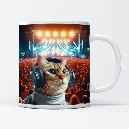 Cat With Headphones At Music Festival