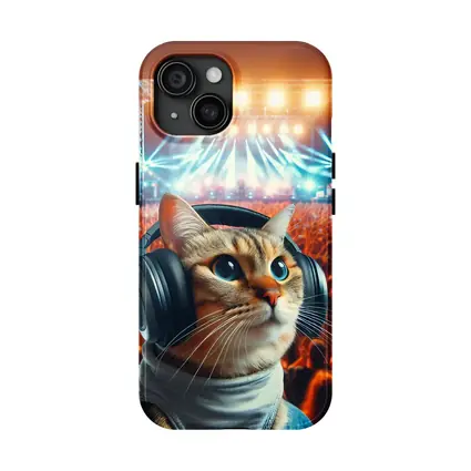 Cat With Headphones At Music Festival