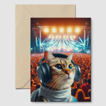 Cat With Headphones At Music Festival
