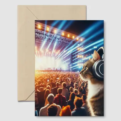 Cat With Headphones At Music Concert