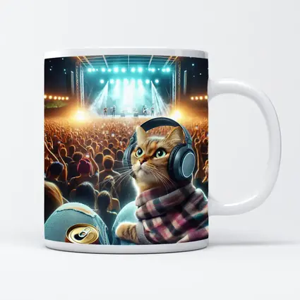 Orange Cat Headphones Concert Crowd Night