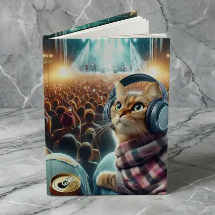 Orange Cat Headphones Concert Crowd Night