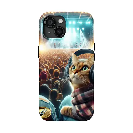 Orange Cat Headphones Concert Crowd Night