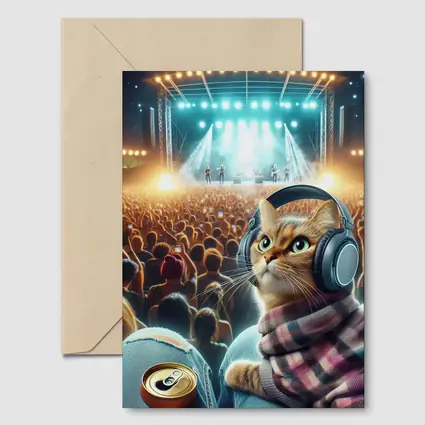 Orange Cat Headphones Concert Crowd Night