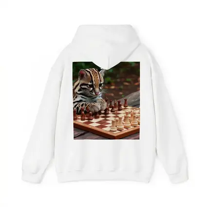Ocelot Playing Chess on Wooden Table