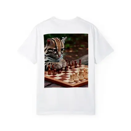 Ocelot Playing Chess on Wooden Table