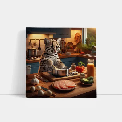 Ocelot Cooking In Cozy Kitchen Scene