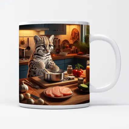 Ocelot Cooking In Cozy Kitchen Scene