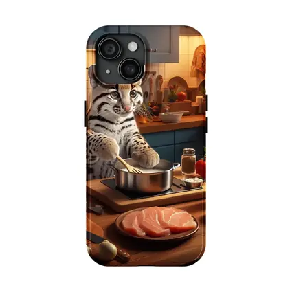 Ocelot Cooking In Cozy Kitchen Scene