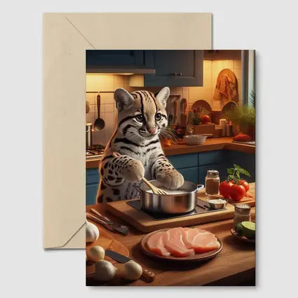 Ocelot Cooking In Cozy Kitchen Scene