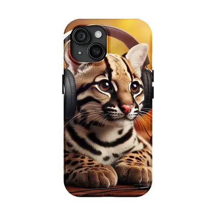 Baby Ocelot Wearing Headphones Warm Bokeh