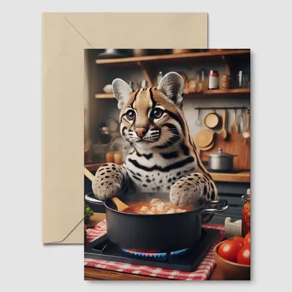 Ocelot Chef Cooking in Cozy Kitchen