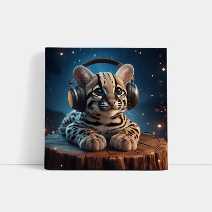 Baby Ocelot With Headphones Starry Night