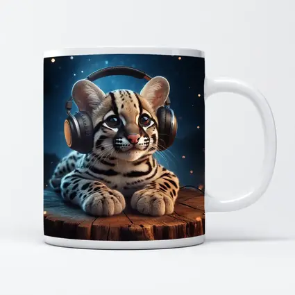 Baby Ocelot With Headphones Starry Night