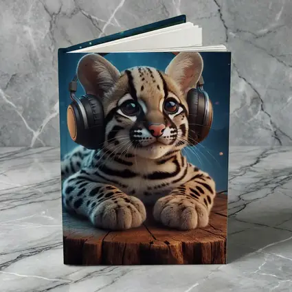 Baby Ocelot With Headphones Starry Night