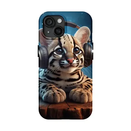 Baby Ocelot With Headphones Starry Night