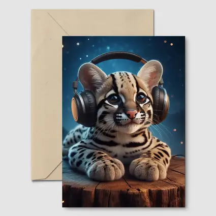 Baby Ocelot With Headphones Starry Night