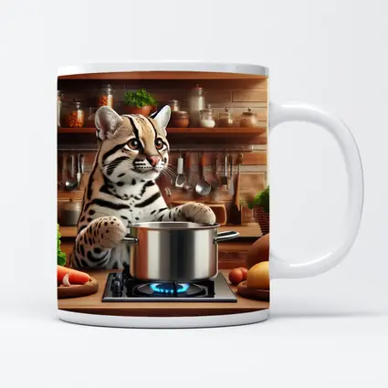 Ocelot Cooking in Rustic Kitchen Scene
