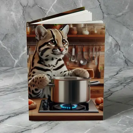 Ocelot Cooking in Rustic Kitchen Scene
