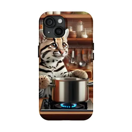 Ocelot Cooking in Rustic Kitchen Scene