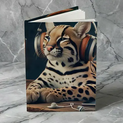 Ocelot With Headphones Listening To Radio