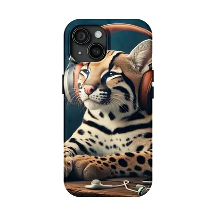 Ocelot With Headphones Listening To Radio