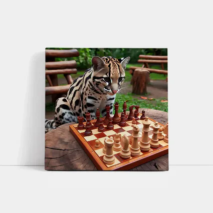 Ocelot Playing Chess in Jungle Garden