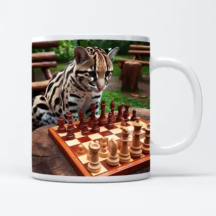 Ocelot Playing Chess in Jungle Garden