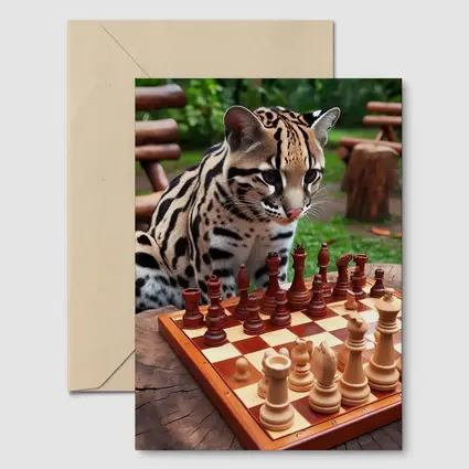 Ocelot Playing Chess in Jungle Garden