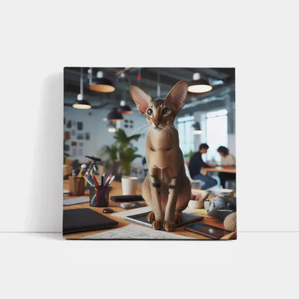 Abyssinian Cat Sitting on Office Desk