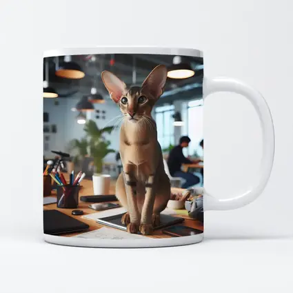 Abyssinian Cat Sitting on Office Desk
