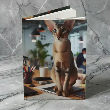 Abyssinian Cat Sitting on Office Desk