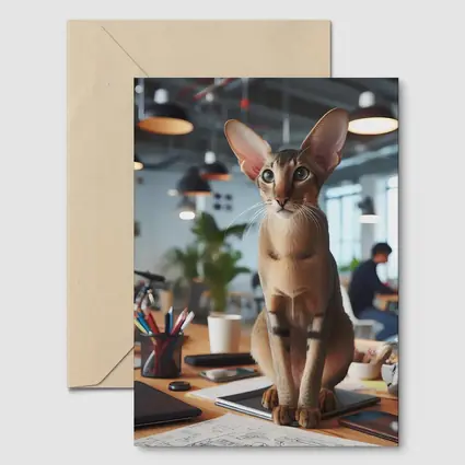 Abyssinian Cat Sitting on Office Desk