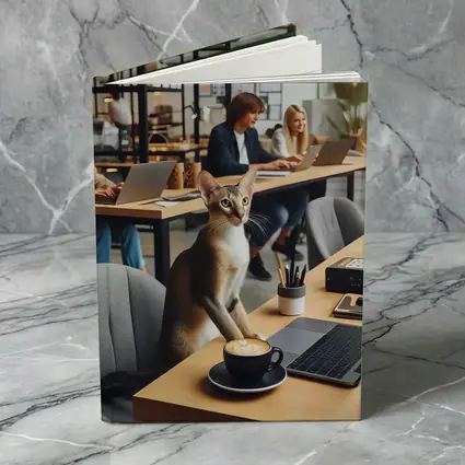 Abyssinian Cat at Modern Office Desk