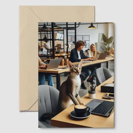 Abyssinian Cat at Modern Office Desk