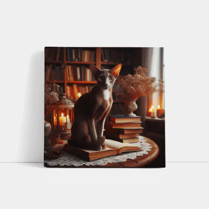 Oriental Shorthair Cat Cozy Library Setting