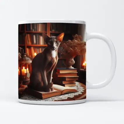 Oriental Shorthair Cat Cozy Library Setting