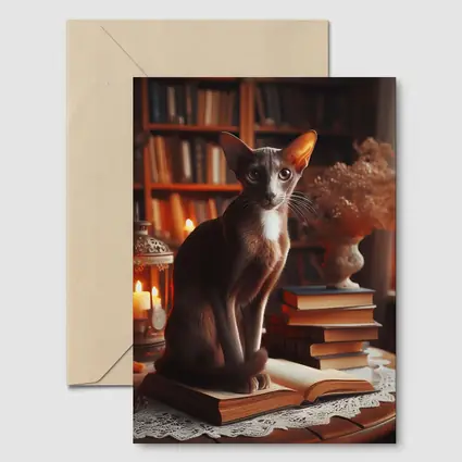 Oriental Shorthair Cat Cozy Library Setting