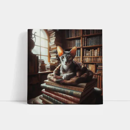 Oriental Shorthair Cat Resting On Books