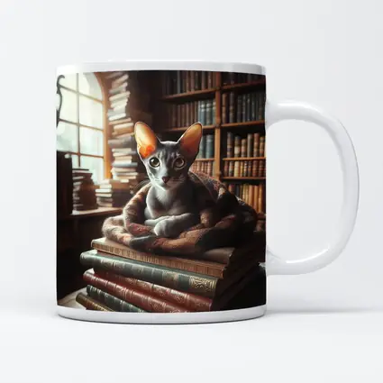 Oriental Shorthair Cat Resting On Books