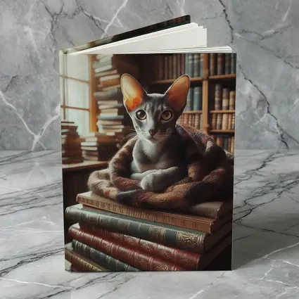 Oriental Shorthair Cat Resting On Books