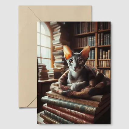 Oriental Shorthair Cat Resting On Books