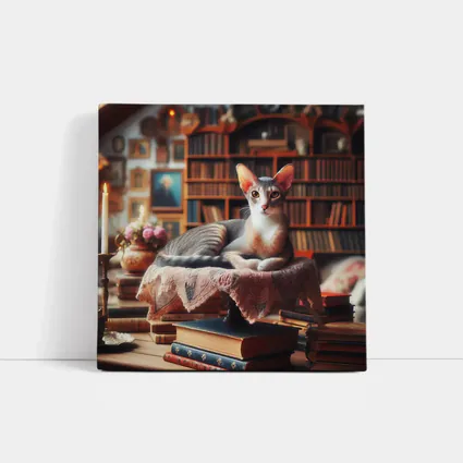 Abyssinian Cat Resting in Cozy Library