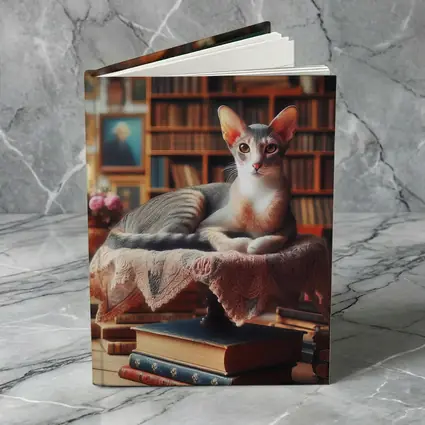 Abyssinian Cat Resting in Cozy Library