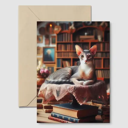 Abyssinian Cat Resting in Cozy Library