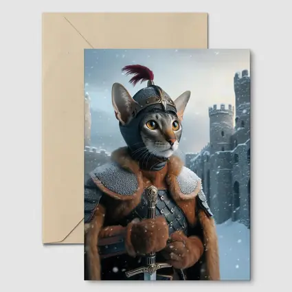 Abyssinian Cat Knight Snowy Castle Fantasy