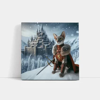 Gray Cat Knight Snow Castle Fantasy