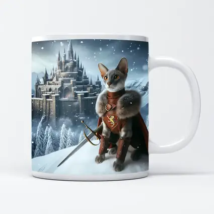 Gray Cat Knight Snow Castle Fantasy