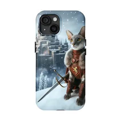 Gray Cat Knight Snow Castle Fantasy